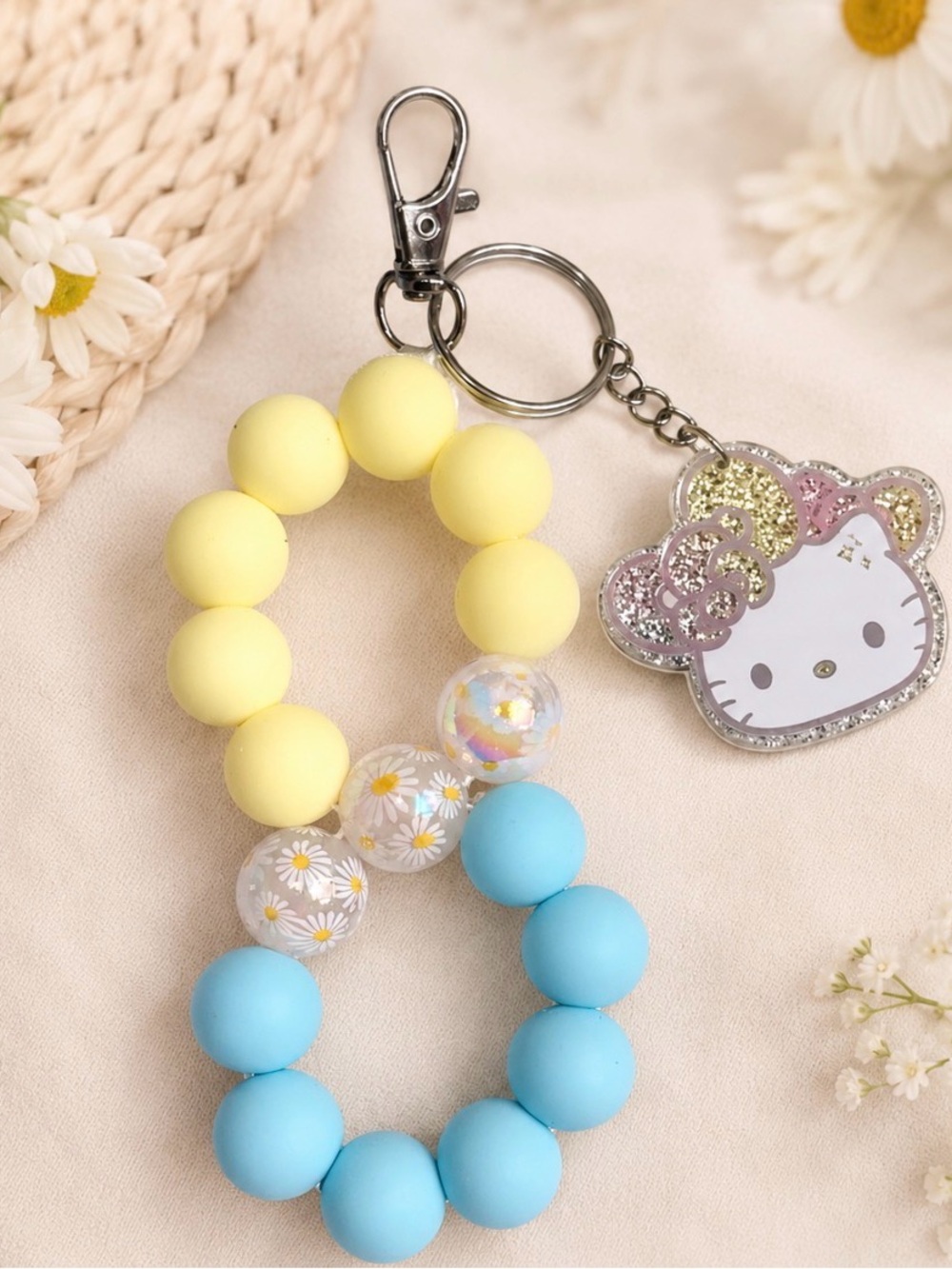Hello Kitty Yellow and Blue Beaded infinity Keychain